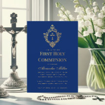 Royal Blue First Commune Faux Dourado Cross Crest