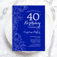 Royal Blue Floral aniversário de 40 anos Party