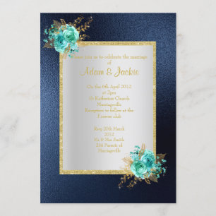 Convites ROYAL BLUE Floral aqua ELEGANTE CLASSY WEDDING