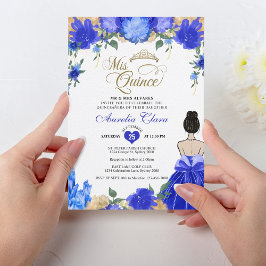 Convites Royal Blue Floral Princess Mis Quince Quinceañera