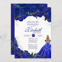 Royal Blue Floral Rosas Elegante Quinceañera