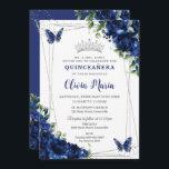 Convites Royal Blue Floral Silver Quinceañera Butterflies<br><div class="desc">Personalize este vibrante convite floral azul real Quinceañera / Sweet 16 aniversários fácil e rapidamente. Basta clicar no botão Editar usando ferramentas de Design para editar ainda mais o texto, alterar estilos de fonte e cores de fonte. Apresentando vibrantes flores azuis reais, borboletas e elementos prateados. As borboletas e a...</div>