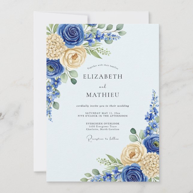 Convites Royal Blue Flourishing Spring Wedding (Frente)