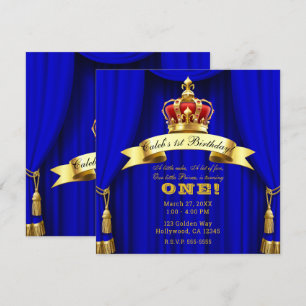 Convites Royal Blue Gold Royal Crown 2 Prince Aniversário d