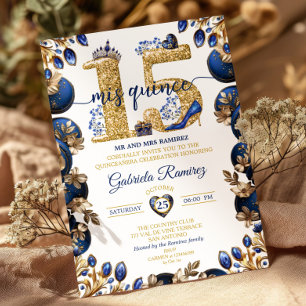 Convites Royal Blue Golden Mis Quince 15 Quinceañera