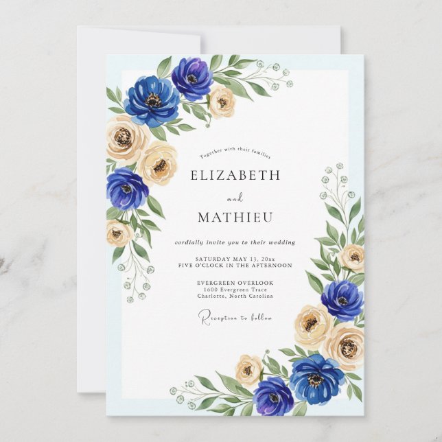 Convites Royal Blue Graceful Spring Wedding (Frente)