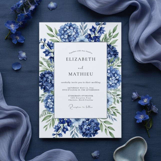 Convites Royal Blue Hydrangea Bloom Wedding (Criador carregado)