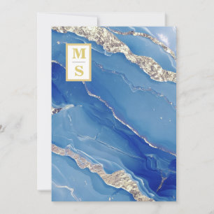 Convites *~ Royal Blue Initials Agate QR AR66 RSVP Wedding