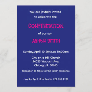 Convites Royal Blue & Magenta Son's Confirmation Invitation