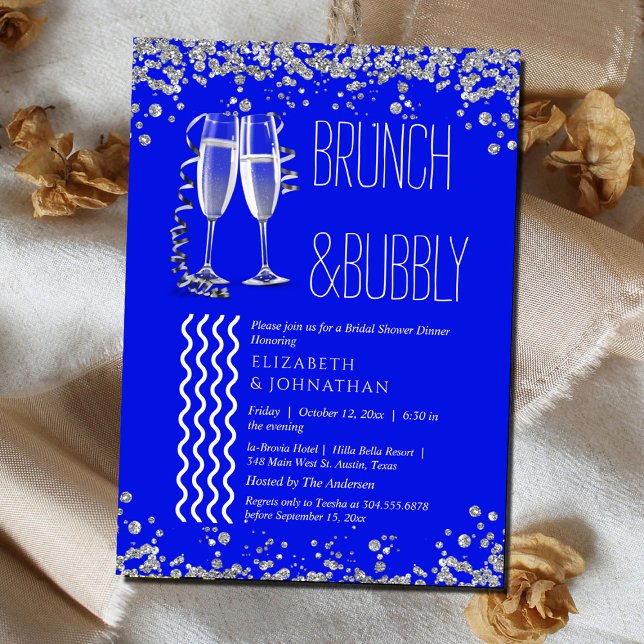 Convites Royal Blue Minimalista Brunch E Bubbly  (Criador carregado)