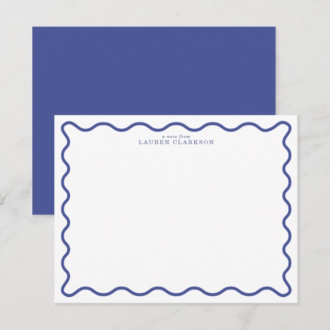 Convites Royal Blue Modern Wavy Border Note Card (Frente/Verso)