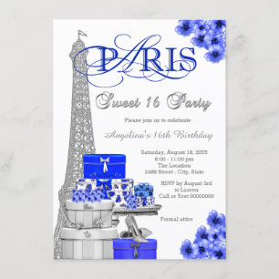 Convites Royal Blue Paris Sweet 16 Party