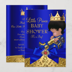 Convites Royal Blue Prince Boy Chá de fraldas afro-american