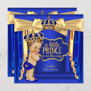 Convites Royal Blue Prince Chá de fraldas Dourado Crown Bru
