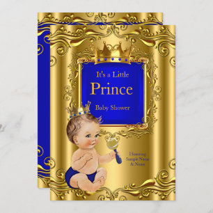 Convites Royal Blue Prince Chá de fraldas Dourado Crown Bru