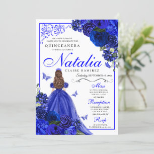 Convites Royal Blue Princess & Butterflies Quinceañera