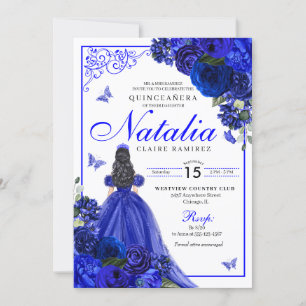 Convites Royal Blue Princess & Butterflies Quinceañera