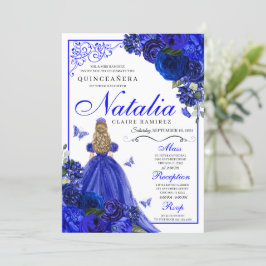 Convites Royal Blue Princess & Butterflies Quinceañera