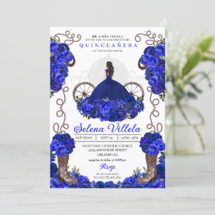 Convites Royal Blue Princess Dress & Boots Quinceanera