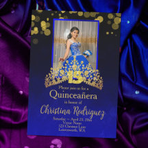 Royal Blue Princess Dress Quinceanera Dourada Tiar