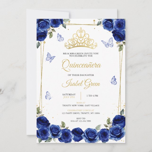 Convites Royal Blue Quinceañera (Frente)