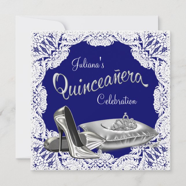Convites Royal Blue Quinceanera (Frente)