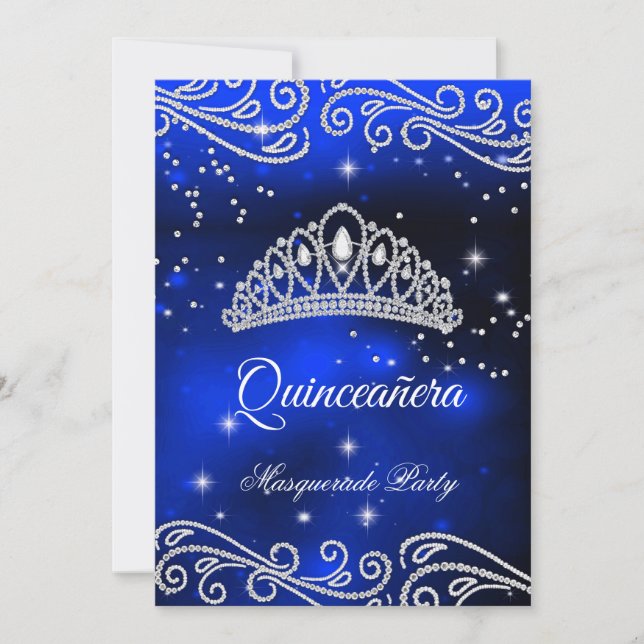 Convites Royal Blue Quinceanera 15 Birthday (Frente)