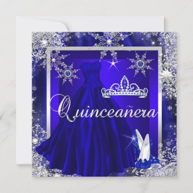 Convites Royal Blue Quinceanera 15 Elite Elegente Aniversár (Frente)