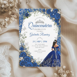 Convites Royal Blue Quinceañera Borboletas Prateadas