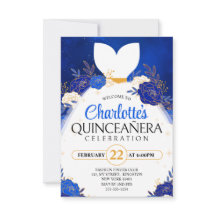 Royal Blue Quinceanera Floral Princesa Vestido