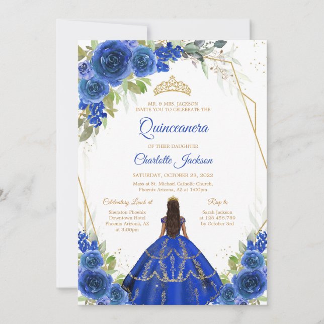 Convites Royal Blue Quinceanera Invitation (Frente)