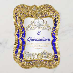 Convites Royal Blue Quinceanera Magia Tiara Dourada