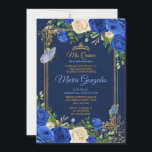 Convites Royal Blue Quinceanera Mexicana 15 Aniversário<br><div class="desc">Royal Blue Quinceanera e Rosas mexicanas 15 de aniversário Marinho Blue Background Invitation Mis Quince Anos,  15 Birthday</div>