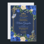 Convites Royal Blue Quinceanera Mexicana 15 Aniversário<br><div class="desc">Royal Blue Quinceanera e Rosas mexicanas 15 de aniversário Marinho Blue Background Invitation Mis Quince Anos,  15 Birthday</div>