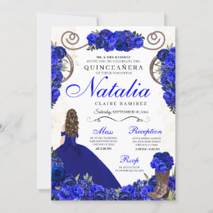Convites Royal Blue Ranchero Princess Quinceanera