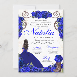 Convites Royal Blue Ranchero Princess Quinceanera