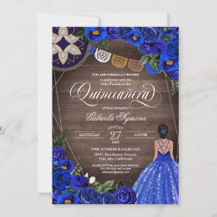 Convites Royal Blue Rosa Charro Country Gown Quinceanera