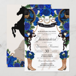 Convites Royal Blue Rosa e Black Western Charro Quinceanera