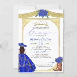 Convites Royal Blue Rosa Elegante Western Charro Quinceaner