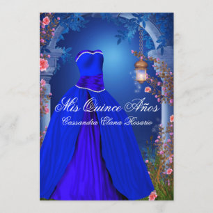 Convites Royal Blue Rosa Quinceanera