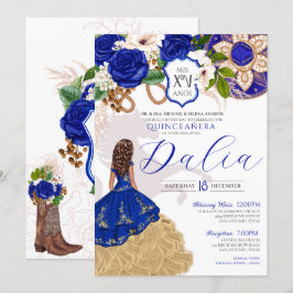 Convites Royal Blue Rosa Western Charro Quinceañera