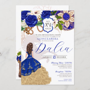 Convites Royal Blue Rosa Western Charro Quinceañera Invitat
