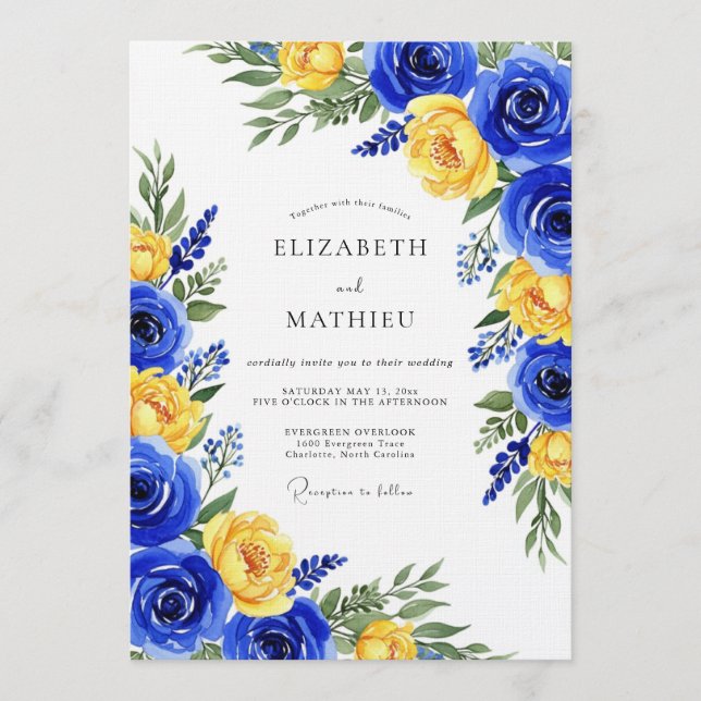 Convites Royal Blue Rose Botanical Wedding (Frente)