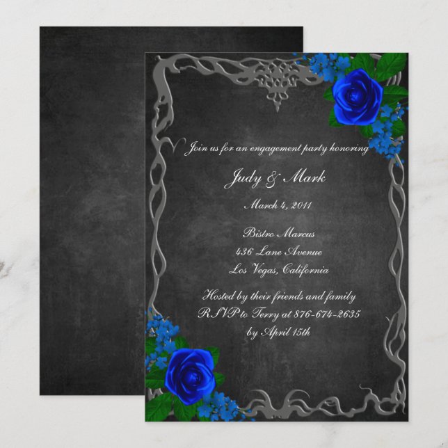 Convites Royal Blue Rose Chalk Board Fall Engagement Party (Frente/Verso)