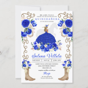 Convites Royal Blue Rustic Western Charro Quinceañera