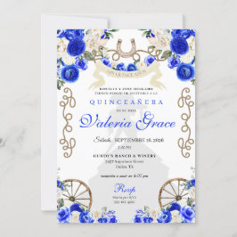 Convites Royal Blue Rustic Western Charro, Quinceañera