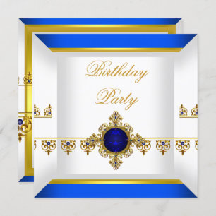 Convites Royal Blue Sapphire Gem Jewel Dourado Aniversário 
