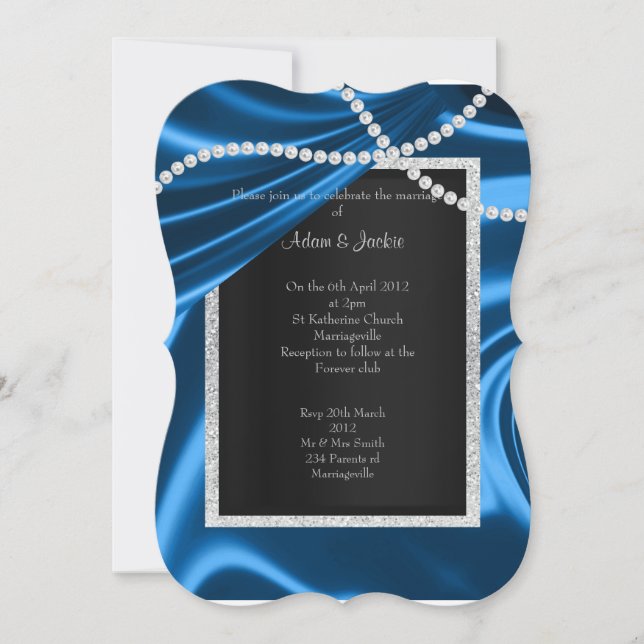 CONVITES ROYAL BLUE SATIN, DIAMOND ELEGANT CLASSY WEDDING (Frente)