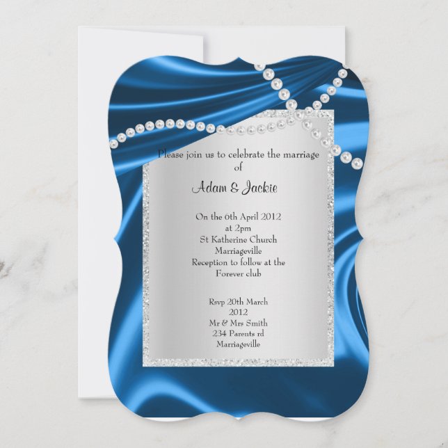 CONVITES ROYAL BLUE SATIN, DIAMOND ELEGANT CLASSY WEDDING (Frente)