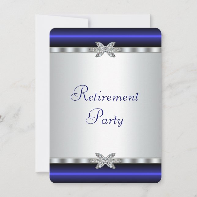 Convites Royal Blue Silver Diamond Womans Retirement Party (Frente)